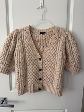 Rails Cream Speckled Cable-Knit Button Cardigan